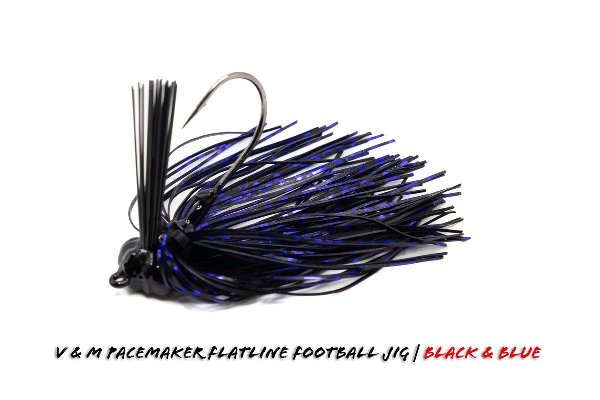 Bass Jigs V & M Baits Flatline Football Jig 1/2oz / Black Blue Football Jig for Bass Fishing | V&M Flatline Jig