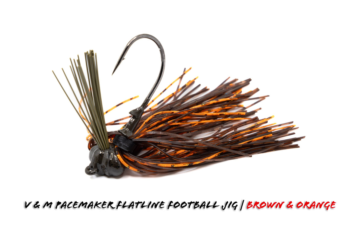 Bass Jigs V & M Baits Flatline Football Jig 1/2oz / Brown Orange Football Jig for Bass Fishing | V&M Flatline Jig