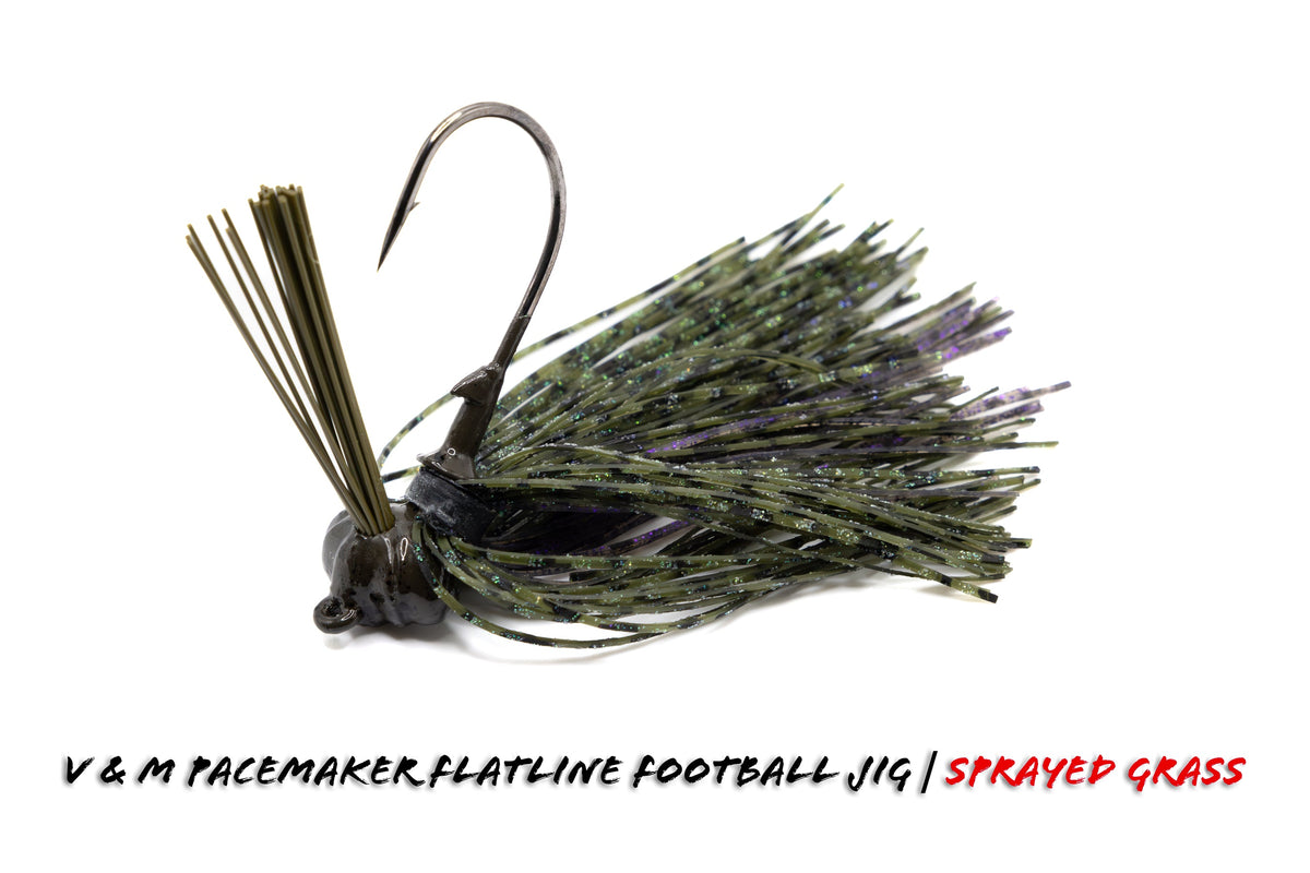 Bass Jigs V & M Baits Flatline Football Jig 1/2oz / Sprayed Grass Football Jig for Bass Fishing | V&M Flatline Jig