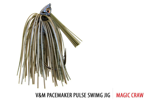 Bass Jigs V&M Baits Pulse Swim Jig 1/4oz / Magic Craw Best 30° Hook Swim Jig for Big Bass in Heavy Cover