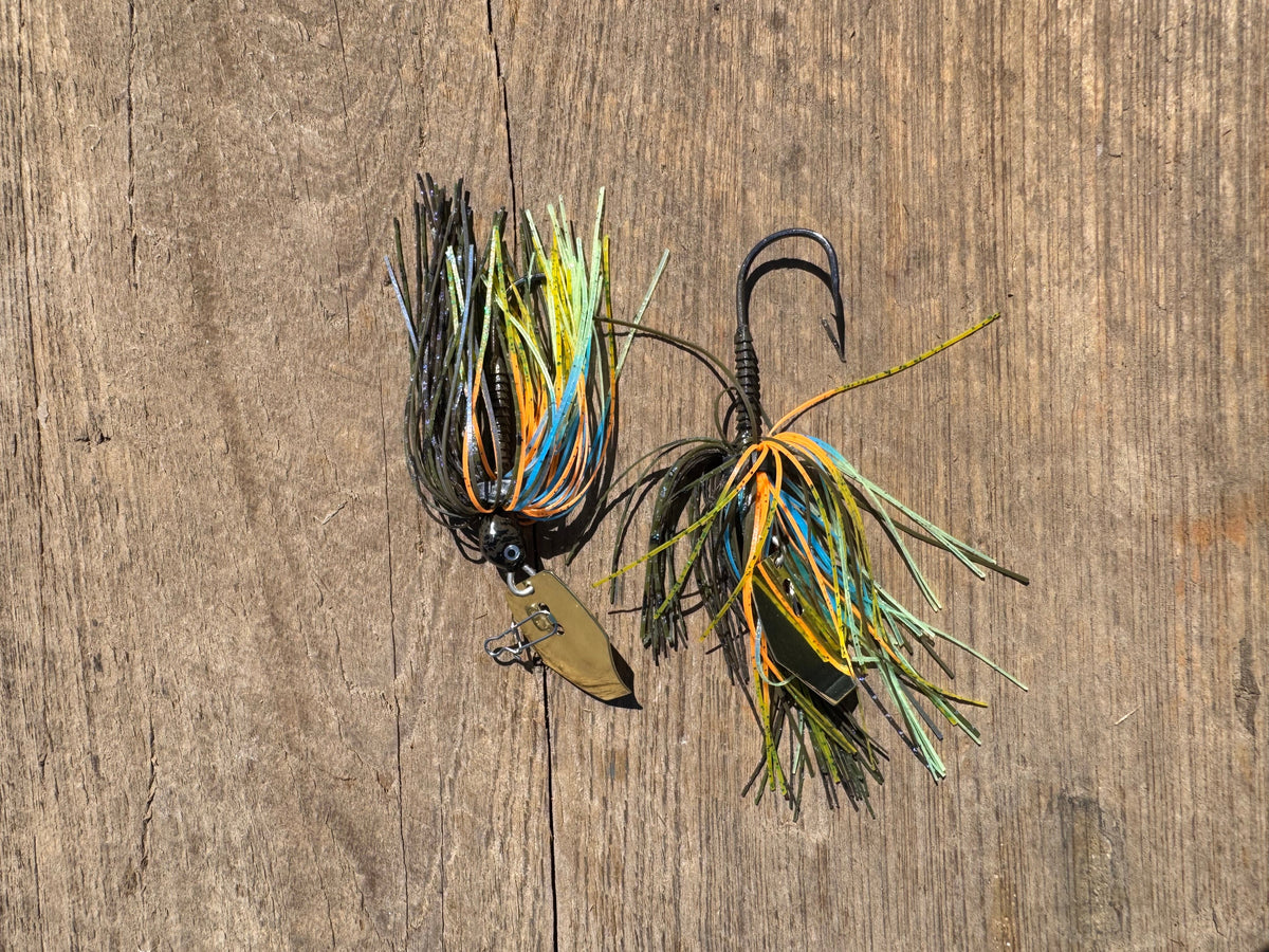 Bladed Jigs V & M Baits The Blade 3/8 oz / Cajun Bluegill Best Bladed Jig for Bass in the Grass | Weedless Vibrating Swim Jig