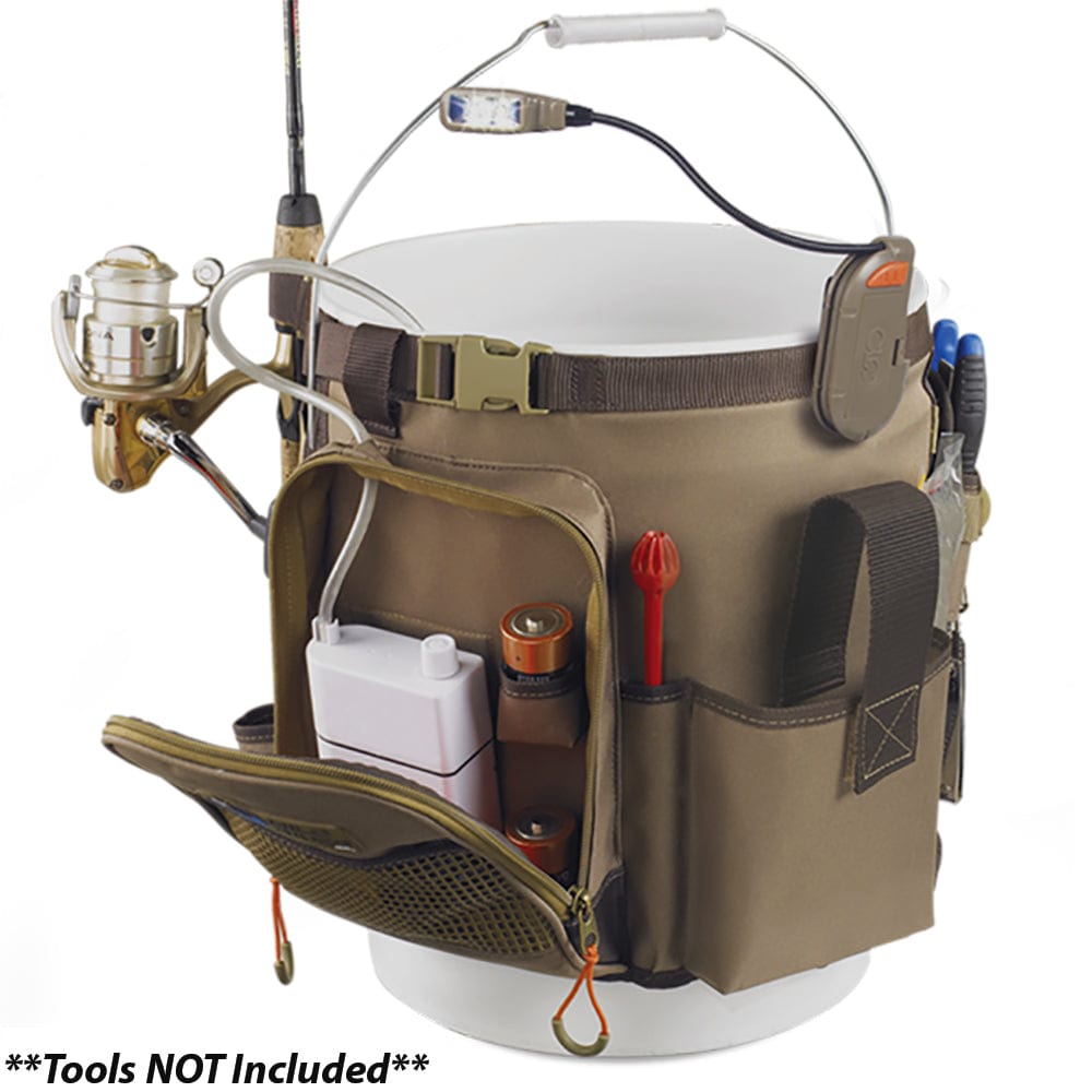 Fishing Wild River RIGGER 5 Gallon Bucket Organizer w/Light, Plier Holder &amp; Retractable Lanyard