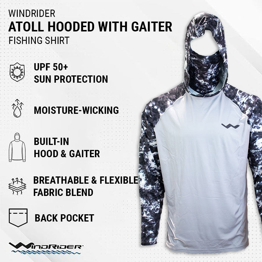 Fishing Shirt WindRider Atoll Hooded Fishing Shirt with Gaiter – UPF 50+ WindRider Atoll Hooded Fishing Shirt – Pescador Fishing Supply