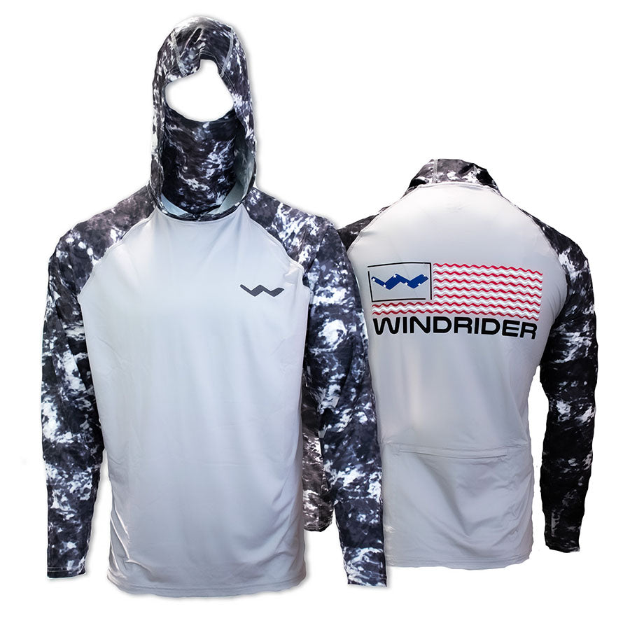 Fishing Shirt WindRider Atoll Hooded Fishing Shirt with Gaiter – UPF 50+ Grey Americana / S WindRider Atoll Hooded Fishing Shirt – Pescador Fishing Supply