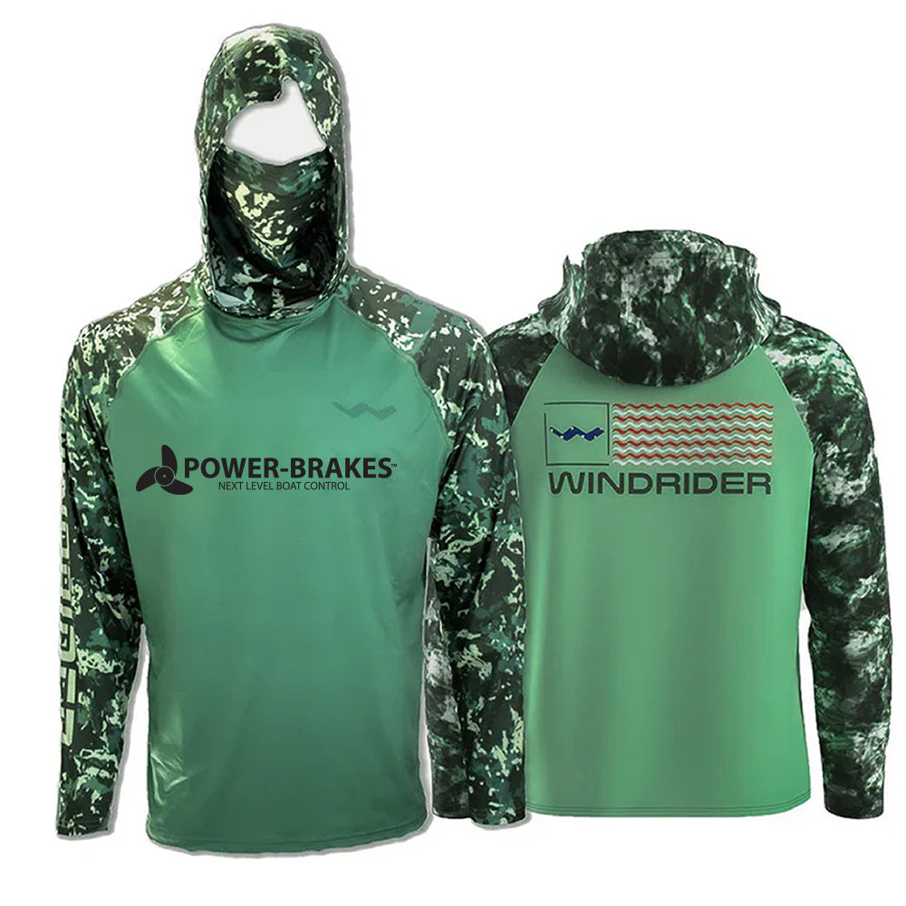 Fishing Shirt WindRider Power Brakes Atoll Fishing Shirt – Hooded UPF 50+ Atoll Green Americana / S / Front WindRider Power Brakes Atoll Fishing Shirt – Pescador Fishing Supply