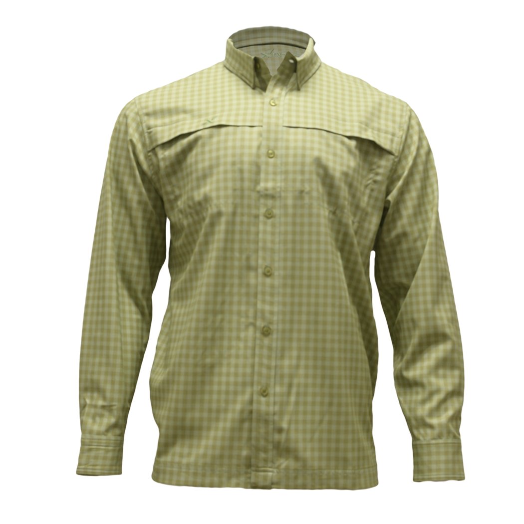 Fishing Shirt Xotic Camo & Fishing Gear Long Sleeve Patterned Lifestyle Button Down w/ REPEL-X Sage/Light Sage Gingham / S Xotic Camo & Fishing Gear Long Sleeve Patterned Lifestyle Button Down w/ REPEL-X