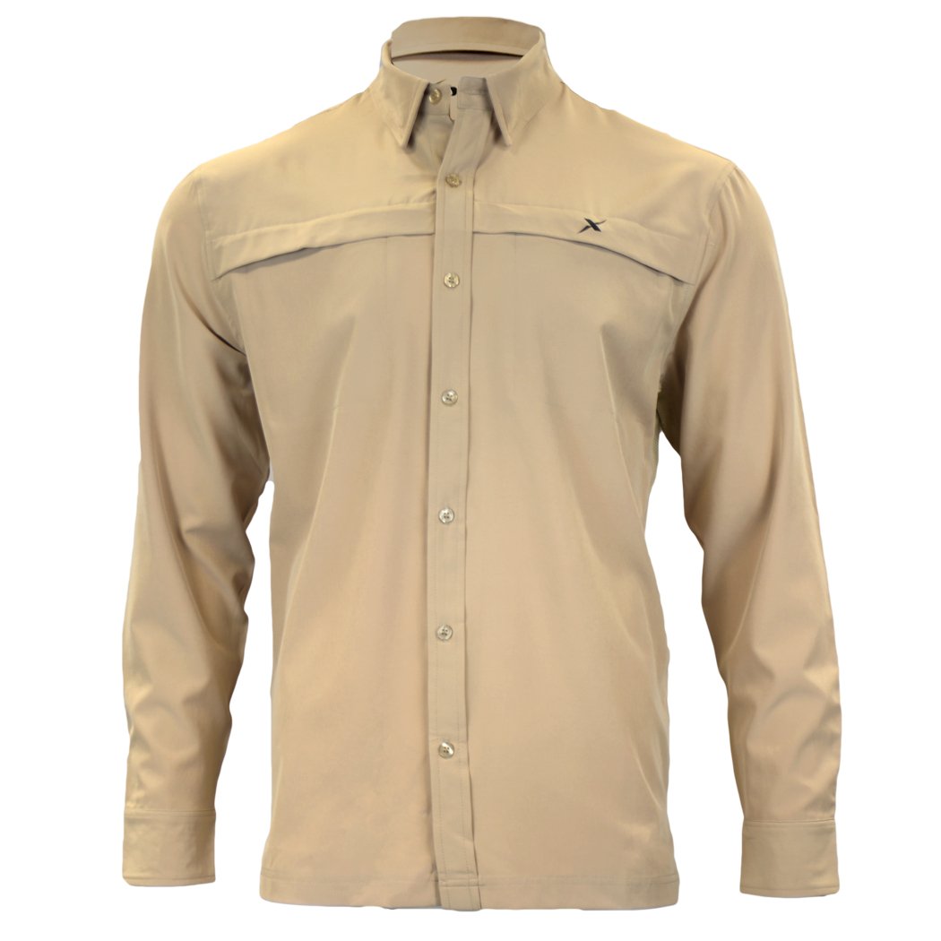 Fishing Shirt Xotic Camo & Fishing Gear Long Sleeve Solid Lifestyle Button Down w/ REPEL-X Khaki / S Xotic Camo & Fishing Gear Long Sleeve Solid Lifestyle Button Down w/ REPEL-X