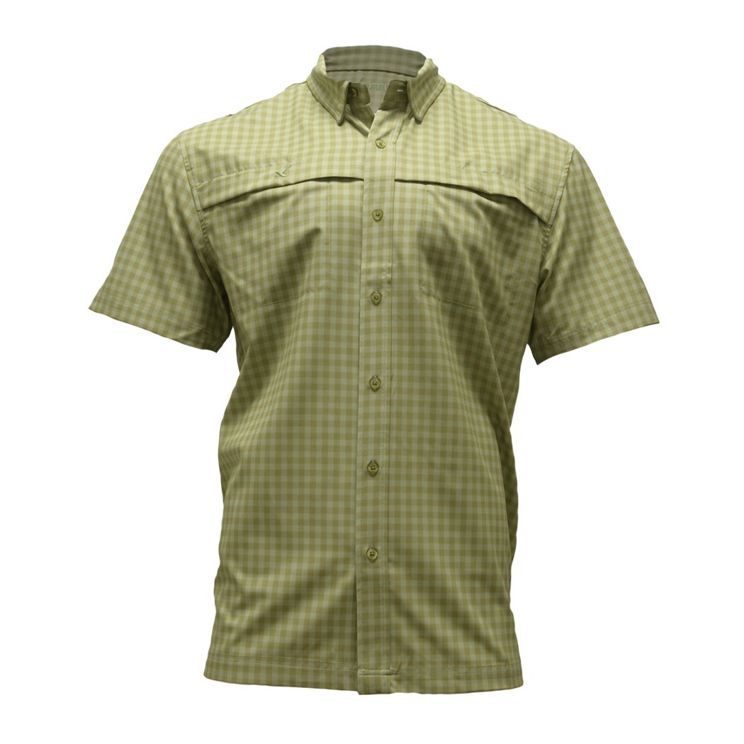 Fishing Shirt Xotic Camo & Fishing Gear Short Sleeve Patterned Lifestyle Button Down w/ REPEL-X Sage/Light Sage Gingham / S Xotic Camo & Fishing Gear Short Sleeve Patterned Lifestyle Button Down w/ REPEL-X