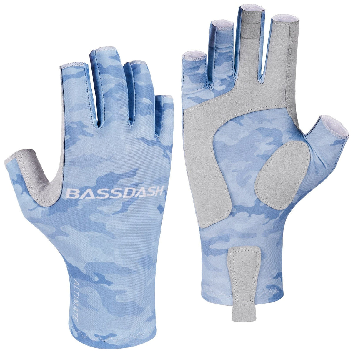 Bassdash Altimate Fingerless Fishing Gloves Light Blue Camo / M