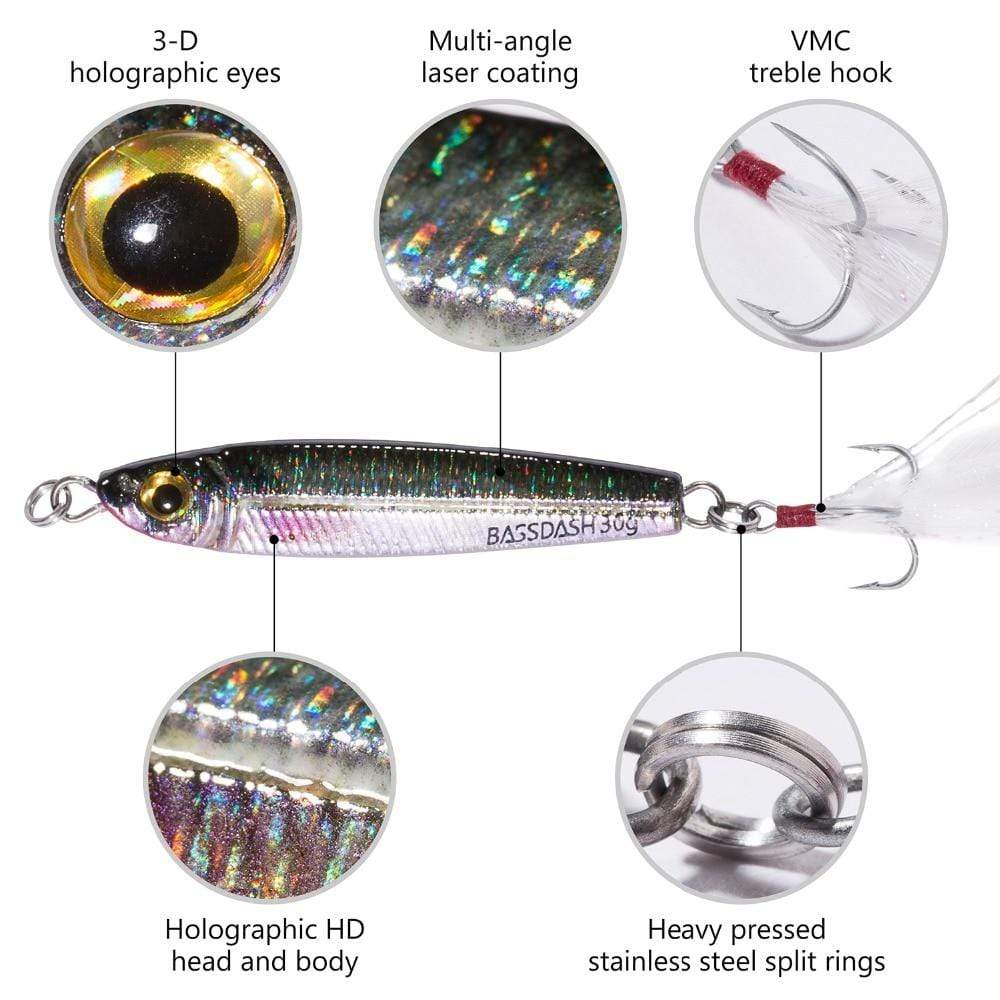 Lures Bassdash GUNGNIR Light Jigging Lure with VMC Hooks 3/4 Ounce Saltwater Fishing Jig Lures | Pescador Fishing Supply
