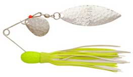 Lures H&amp;H Willow Leaf Double Spinner 3/8 oz. Package of 6 Chartreuse / White Fishing Lures - Bass Lures | Pescador Fishing Supply