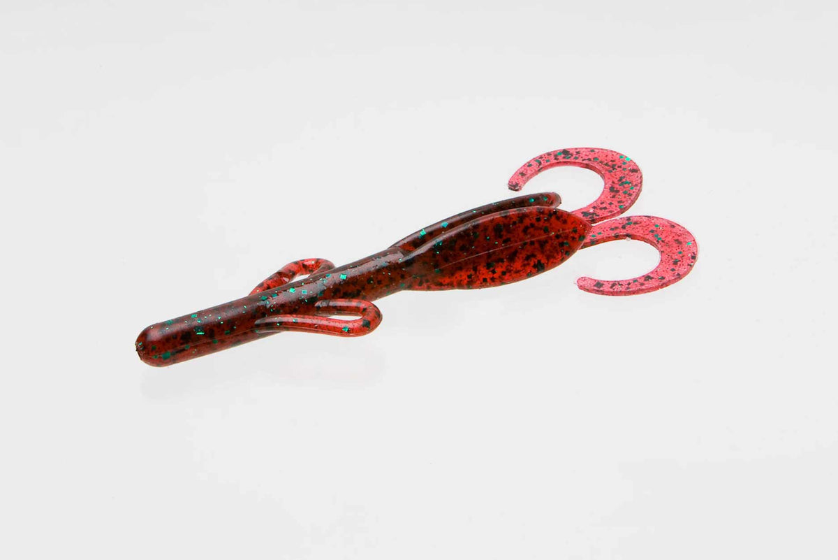 Lures Zoom Baby Brush Hog 4&quot; Black-Red Glitter Package of 12 Red Bug